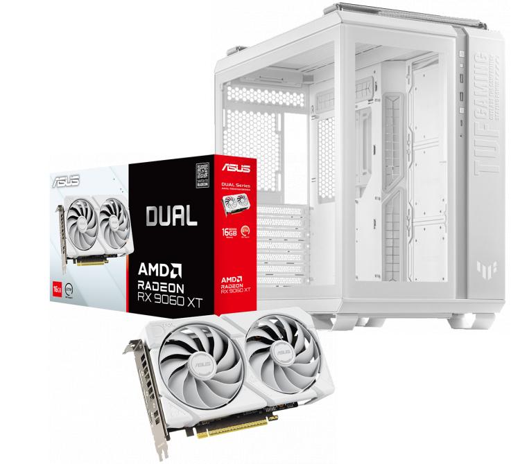 Combo ASUS White Edition Gabinete TUF GT502 + ASUS DUAL Radeon RX 9060 XT 16GB OC White