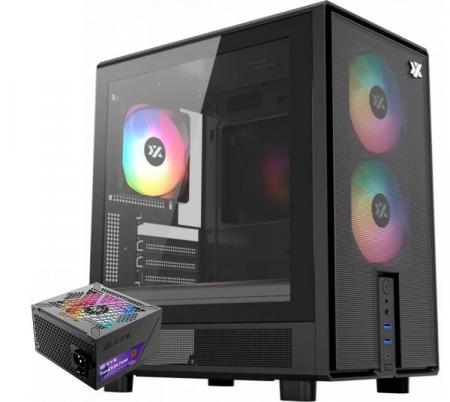 Combo XYZ Gabinete ATOM Black 3x Fans ARGB Mesh USB-C  + Fuente 750W 80 Plus Bronze ARGB Phantom