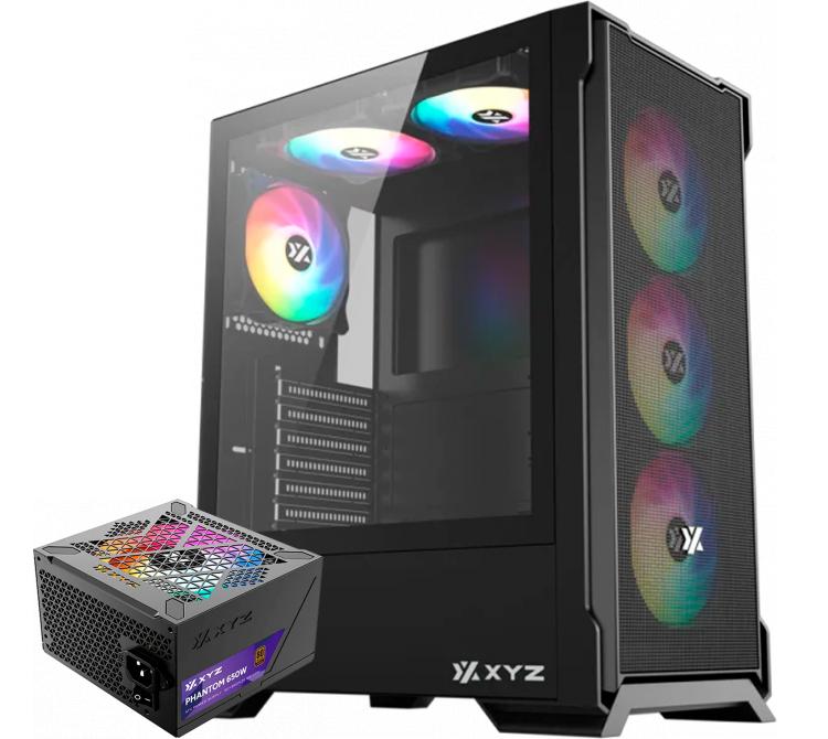 Combo XYZ Gabinete Airone 300-X Mesh 6x Fans ARGB USB-C + Fuente 650W 80 Plus Bronze ARGB Phantom