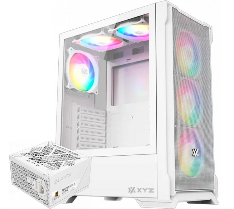 Combo XYZ White Edition Gabinete Airone 300-X ARGB Mesh 6x120mm + Fuente XYZ 750W 80 Plus Gold Full Modular HYPERVOLT