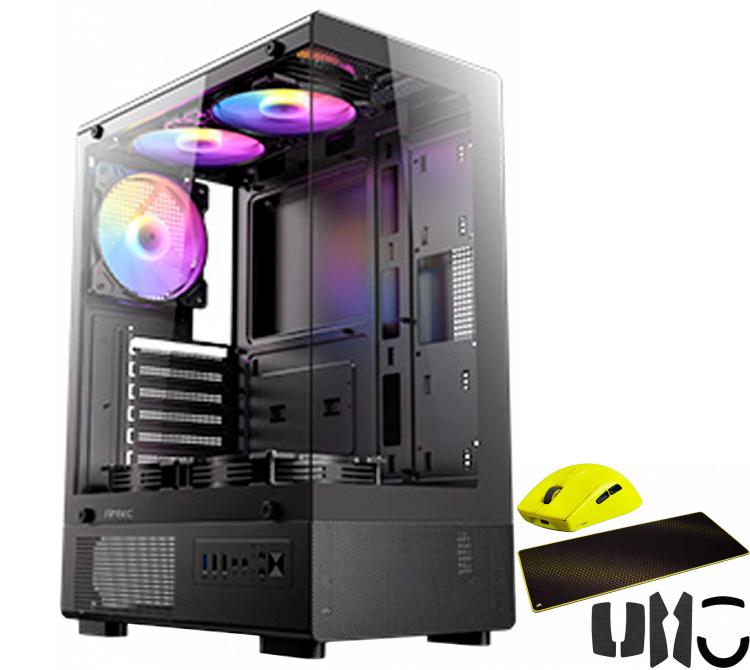 Gabinete Antec VCX200 ELITE RGB Black Mesh 5x120mm RGB Fixed Fans Vidrio Templado + Mouse Corsair M75 Launch Edition + Mouse pad Corsair XL 900x400mm