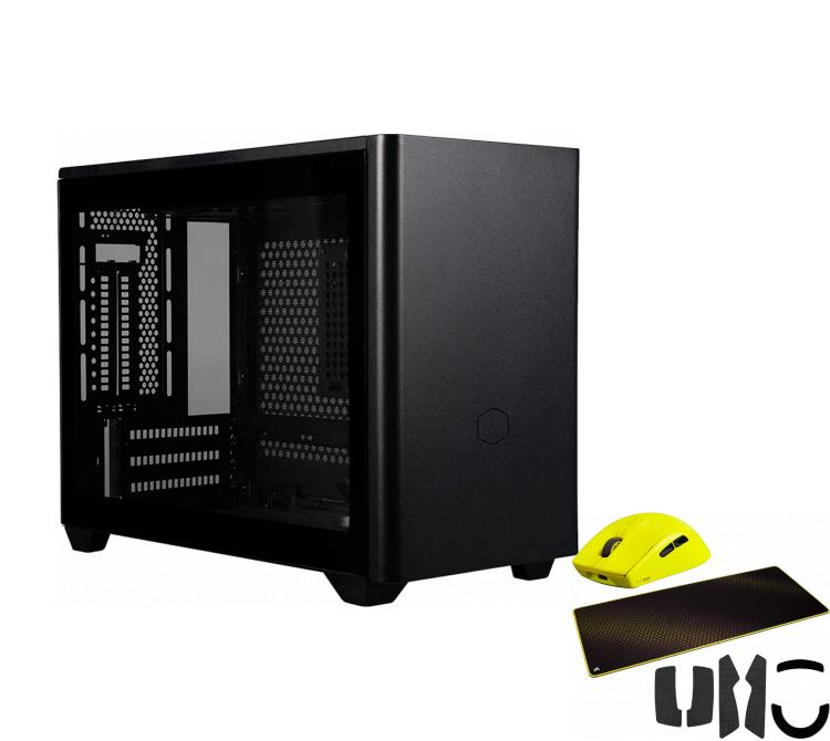 Gabinete Cooler Master Masterbox NR200P Black Mini ITX + Mouse Corsair M75 Launch Edition + Mouse pad Corsar XL