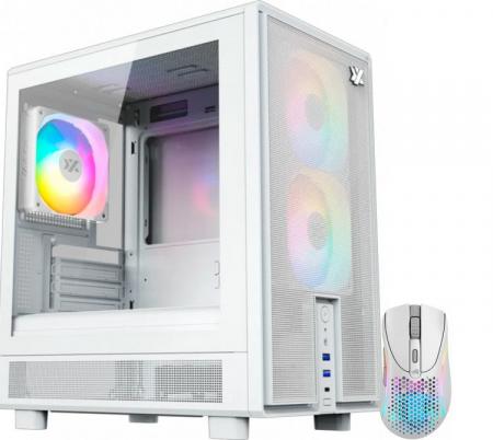 Gabinete XYZ ATOM WHITE 3x120mm ARGB Fans Mesh White USB-C Gen2 Vidrio Templado + Mouse Glorious Model D 2 Wireless 2.4Ghz Bluetooth 5.2 Matte White RGB 26K DPI 66gr 110Hs