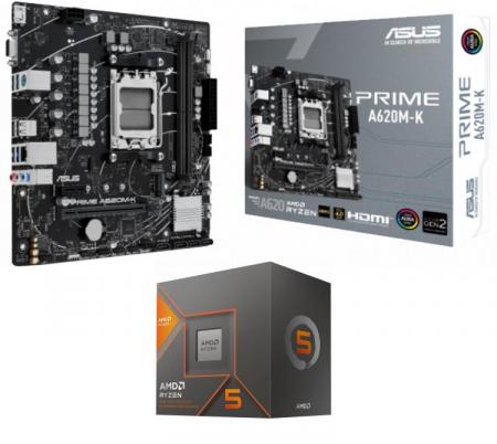 Kit Mother ASUS PRIME A620M-K + Procesador AMD Ryzen 5 8600G 5.0GHz Turbo AM5 + Wraith Stealth Cooler