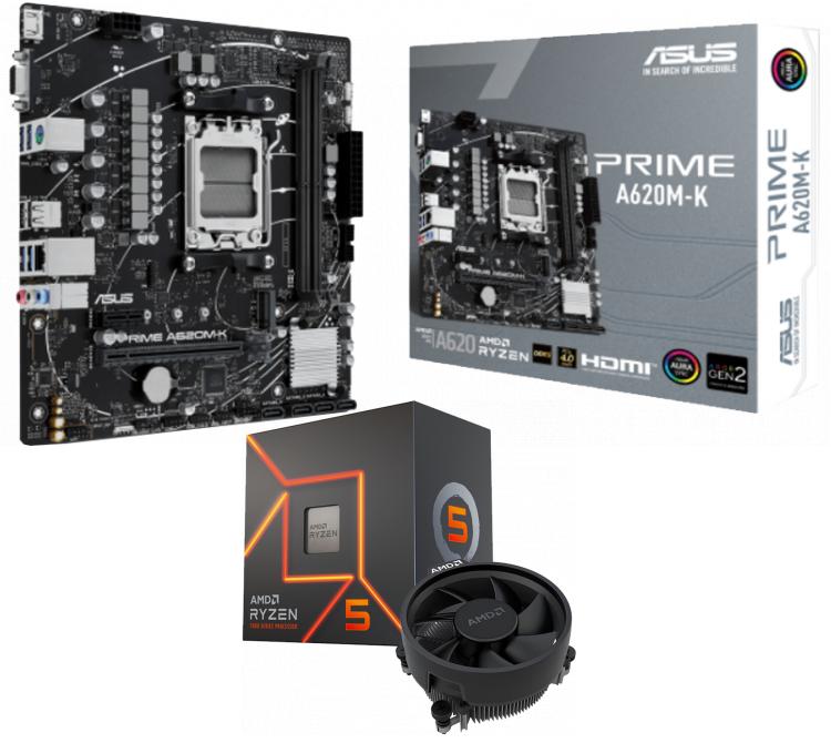 Kit Mother ASUS PRIME A620M-K + Procesador AMD Ryzen 5 7600 5.1GHz Turbo AM5 + Wraith Stealth Cooler