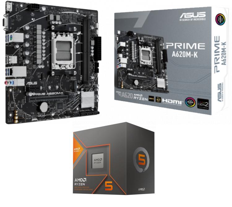 Kit Mother ASUS PRIME A620M-K + Procesador AMD Ryzen 5 8500G 5.0GHz Turbo AM5 + Wraith Stealth Cooler
