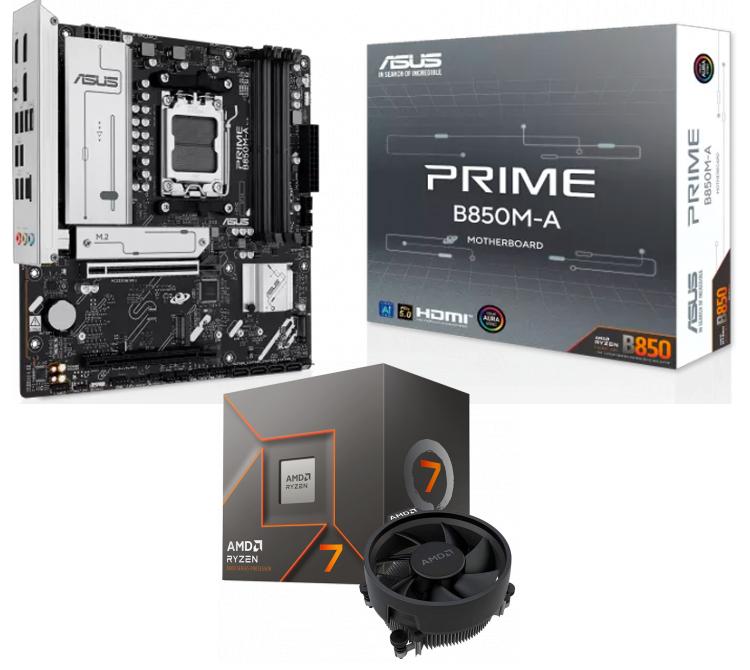 Kit Mother ASUS PRIME B850M-A + Procesador AMD Ryzen 7 8700F 5.0GHz Turbo AM5 + Wraith Stealth Cooler