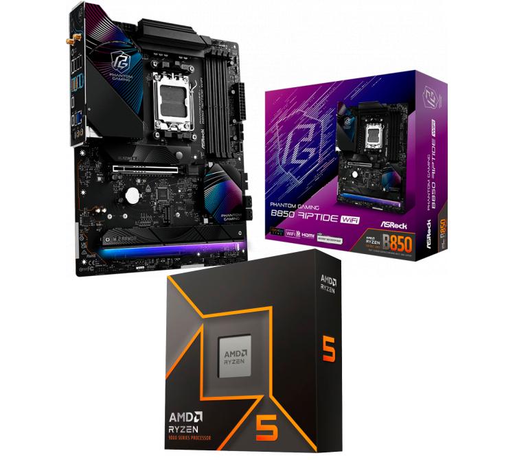 Kit Mother Asrock B850 RIPTIDE WIFI + Procesador AMD Ryzen 5 9600X 5.4GHz Turbo AM5 - No Incluye Cooler