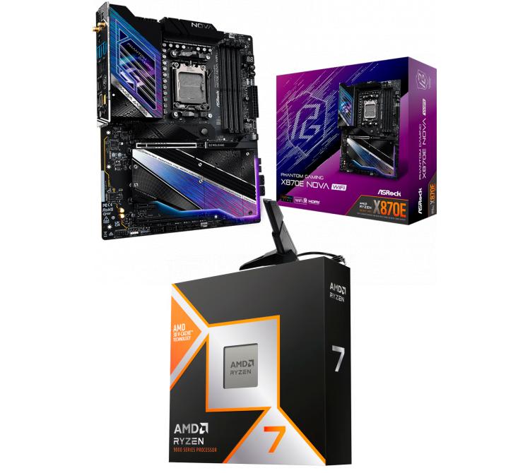 Kit Mother Asrock X870E NOVA WIFI + Procesador AMD Ryzen 7 9800X3D 5.2GHz Turbo AM5 - No Incluye Cooler