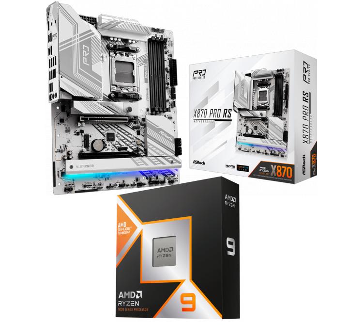 Kit Mother Asrock X870 PRO RS DDR5 + Procesador AMD Ryzen 9 9950X3D 5.7GHz Turbo + Cooler CPU Asrock PRO WHITE 360 ARGB