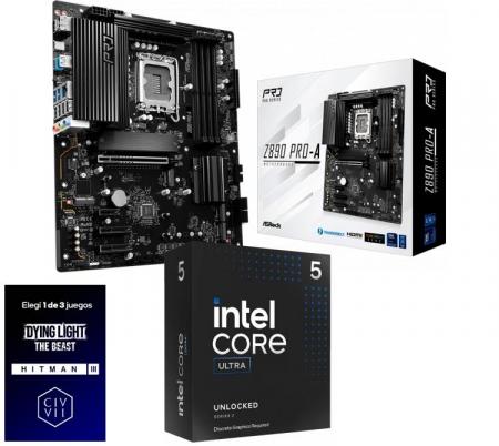 Kit Mother Asrock Z890 PRO-A + Procesador Intel Core Ultra 5 245K 5.2Ghz Turbo Socket 1851