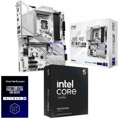 Kit Mother Asrock Z890 PRO RS WIFI WHITE + Procesador Intel Core Ultra 5 245K 5.2Ghz Turbo Socket 1851