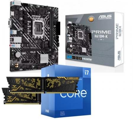 Kit Procesador Intel Core I7 12700F 4.9GHz Turbo (Sin Video Integrado) + Mother ASUS PRIME H610M-K CSM DDR4 S1700 + 2x Memoria Team DDR4 8GB 3200Mhz Vulcan ASUS TUF Alliance CL16