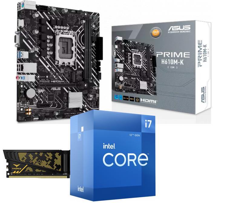 Kit Procesador Intel Core I7 12700 4.9GHz Turbo (Con Video Integrado) + Mother ASUS PRIME H610M-K CSM DDR4 S1700 + Memoria Team DDR4 8GB 3200Mhz Vulcan ASUS TUF Alliance CL16