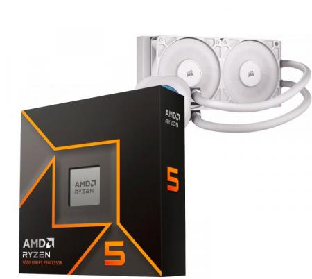 Procesador AMD Ryzen 5 9600X 5.4GHz Turbo + Corsair NAUTILUS 240 RS LCD White Water Cooler