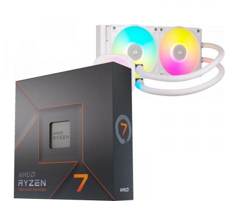 Procesador AMD Ryzen 7 7700X 5.4GHz Turbo + Corsair ICUE TITAN LINK 240 RX RGB White Water Cooler