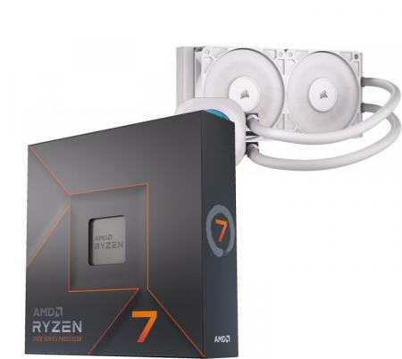 Procesador AMD Ryzen 7 7700X 5.4GHz Turbo + Corsair NAUTILUS 240 RS LCD White Water Cooler