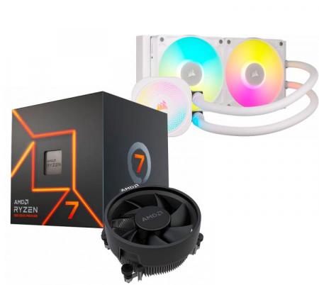 Procesador AMD Ryzen 7 7700 5.3GHz Turbo + Corsair ICUE TITAN LINK 240 RX RGB White Water Cooler
