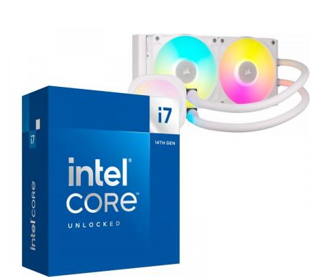 Procesador Intel Core i7 14700KF 5.6GHz Turbo  + Corsair ICUE TITAN LINK 240 RX RGB White Water Cooler