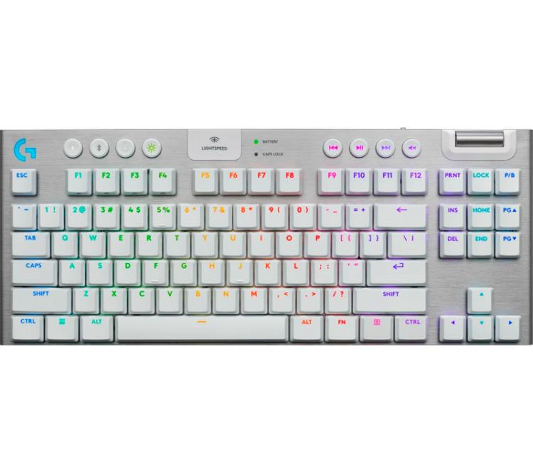 Teclado Mecanico Logitech G915X Wireless 2.4Ghz Bluetooth Tri-Mode Low Profile Lightspeed LightSync RGB TKL Switch GL Tactile White RGB