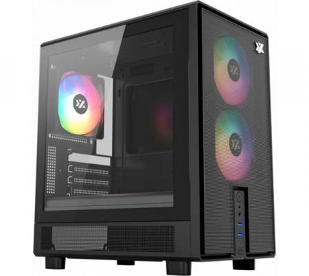 Gabinete XYZ ATOM Black 3x120mm ARGB Fans Mesh Black USB-C Gen2 Vidrio Templado