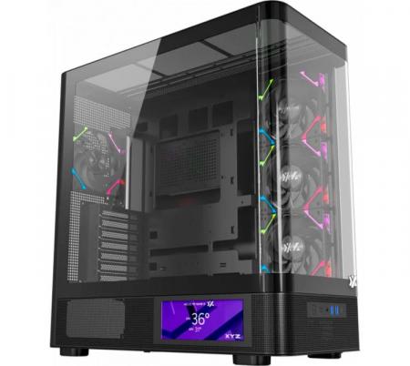 Gabinete XYZ QUANTUM PRO Black 4x120mm Vortex ARGB Fans 6.2” LCD Display Vidrio Curvo Inc. Controladora USB-C