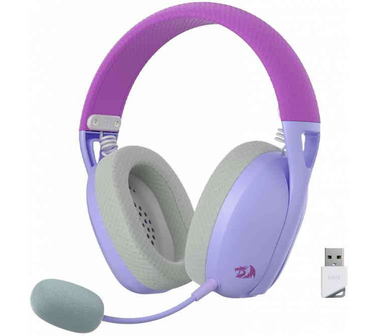 Auriculares Redragon Ire PRO H848 Ultra LightWeight Wireless 2.4Ghz Bluetooth 5.2 White/Purple USB-C BULK - OUTLET