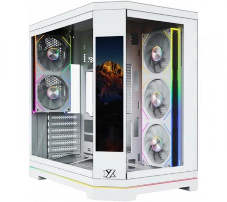 Gabinete XYZ NEUTRON X PRO White 5x120mm ARGB PWM Fans Dual Chamber 9.1" LCD Smart Display