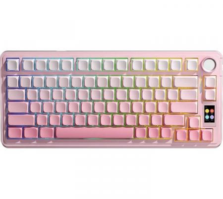 Teclado Mecanico Aula F75 PRO Wireless 2.4Ghz Bluetooth 5.0 Pantalla TIF Pink/White RGB 80Hs USB-C